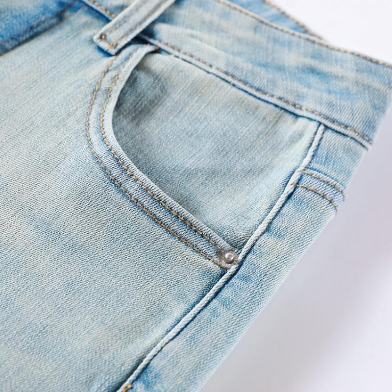 GMXIA Lace Splicing Straight Jeans Female Spring Retro High Waist Thin Small Nine Baguette Cigarette Trousers