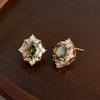 Vintage French Geometric Pigeon Egg Zircon Stud Earrings – Silver Needle, Light Luxury Style for Women