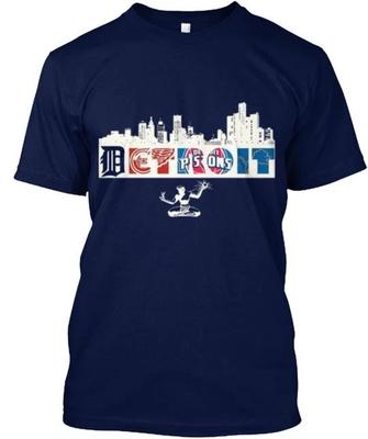 Detroit Teams Und Skyline T-Shirt Hergestellt in den USA Größe S bis 5XL