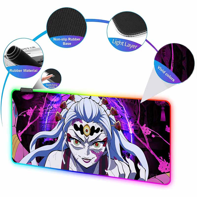 RGB Backlit Anime D_Demon S_Slayer Mouse Pad Cute Anime Grils Lager Gamer Cabinet Overwatched Mouse Mat Non-Slip Keyboard Mat