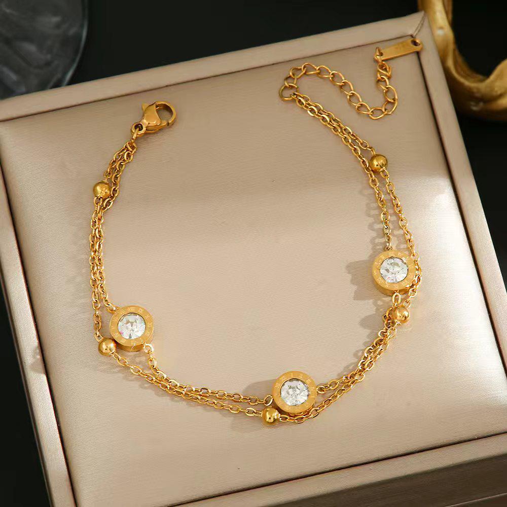 Luxe Titanium Staal Vierbladig Klaver Armband in Koreaanse Stijl met Ingelegde Diamanten voor Vrouwen - Kleurvast