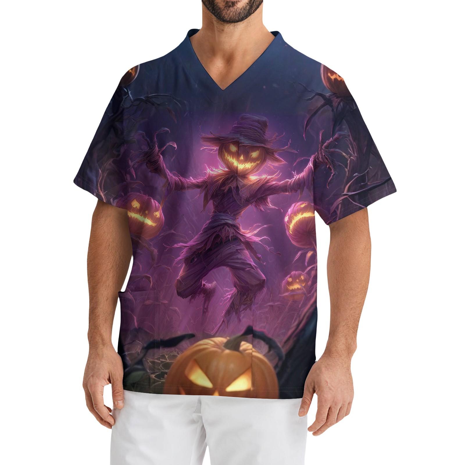 

Мужской повседневный топ с коротким рукавом, V-образным вырезом и принтом, с накладным карманом спереди L фиолетовый