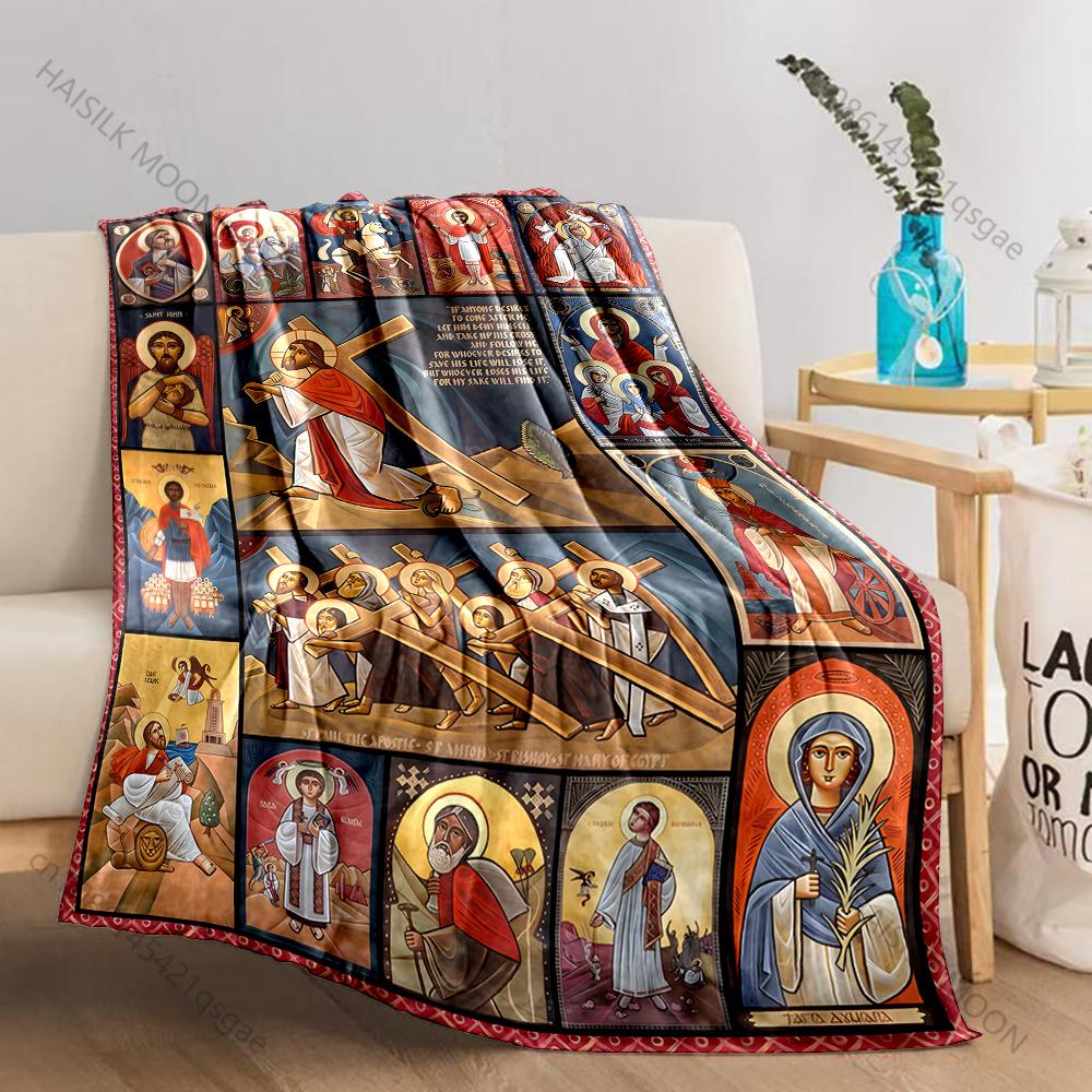 1PC Religious figures with cross scenes print blanket Prayer blankets for believers suitable for home sofa camping travel car