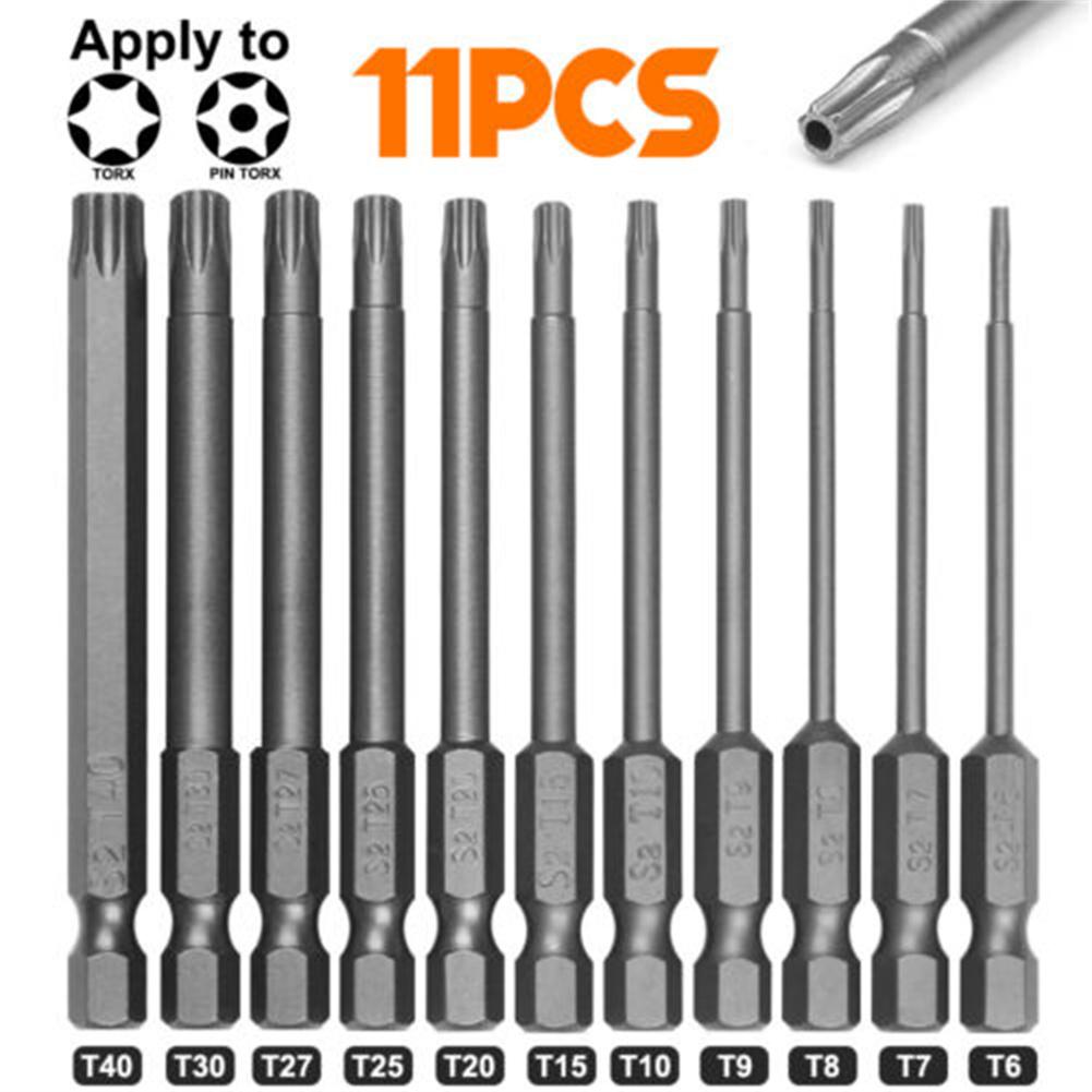11pcs Torx Screwdriver Bit Set Hex Security Head 75MM Extra Long Magnetic Security Screwdriver Set Hand Tool
