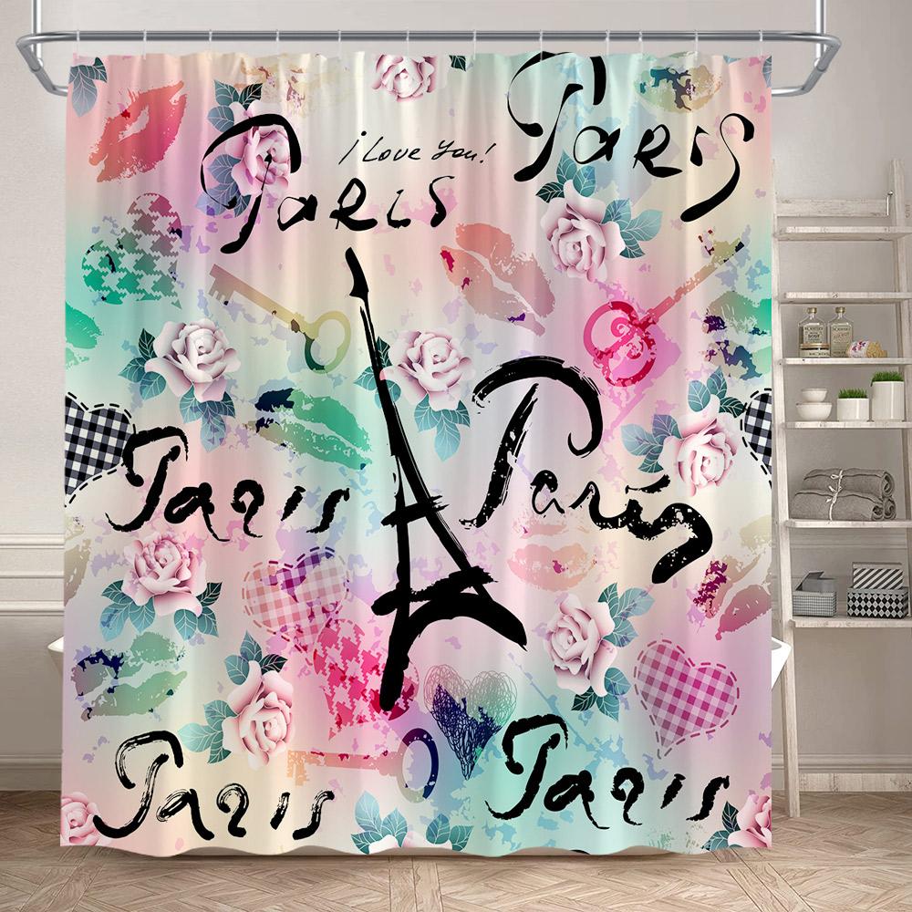 

Eiffel Tower Shower Curtain Paris European Cityscape Oil Painting Romantic Bathtub Decor Modern Polyester Bath Curtain With Hook W60H190(CM)-1 Pcs