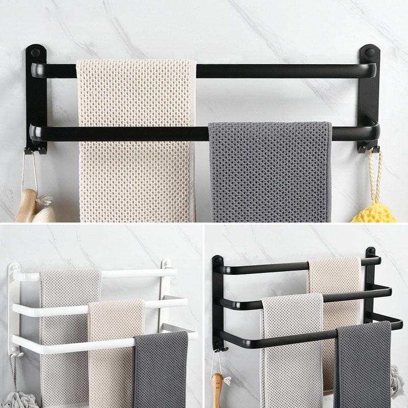 Towel Hanger Wall Mounted 30-50 CM Towel Rack Bathroom Aluminum Black Towel Bar Rail Matte Black Towel Holder with Sticker