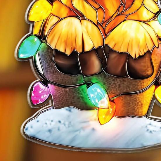 Highland Cow Christmas Ornament Stained Glass Effect Window Hanging Highland Cow Decor Rustic Acrylic Scottish Suncatcher for Farmhouse Tree Decor