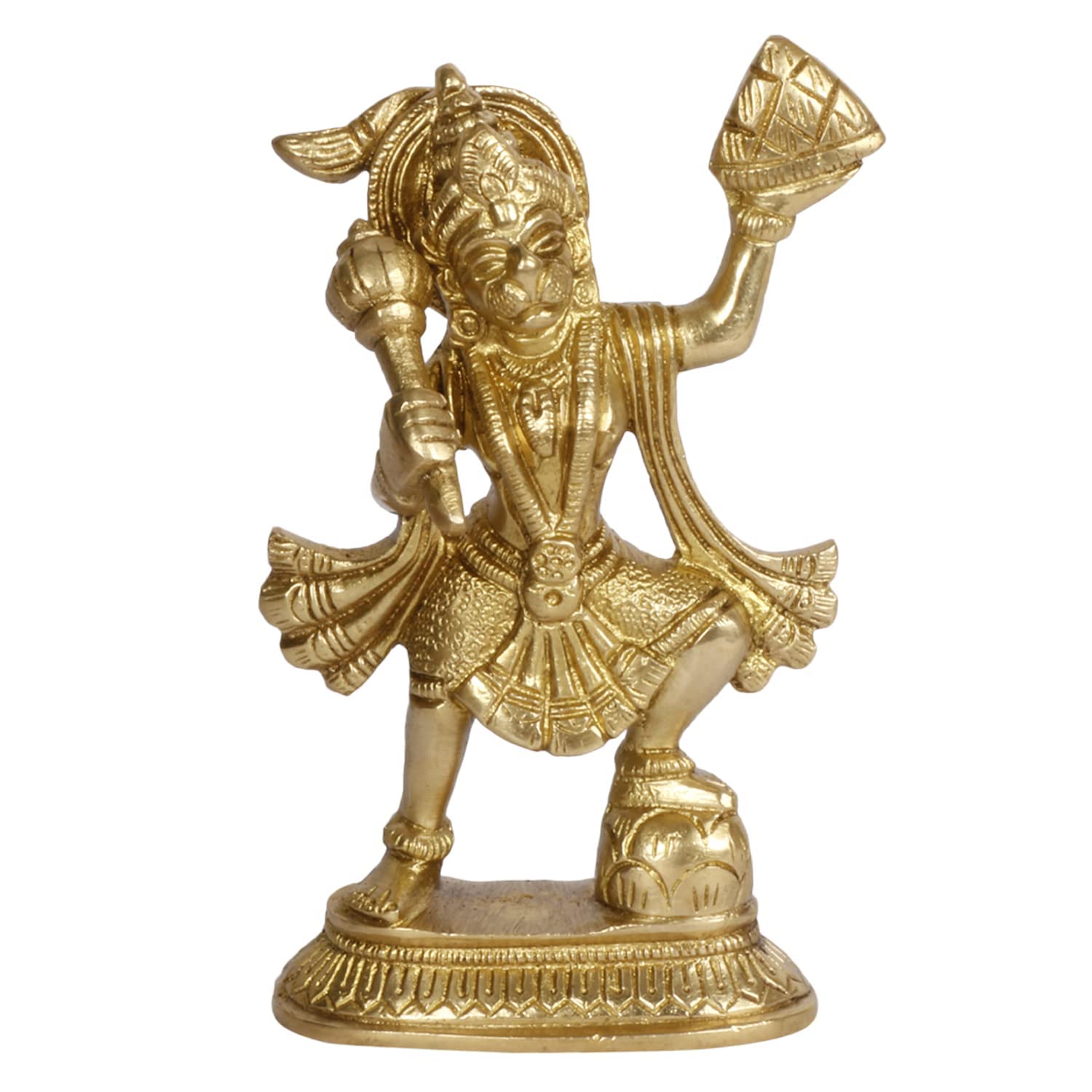Pure Brass Bhagwan Hanuman Idol With Sanjeevni Parvat, Bala Ji Statue, Gold