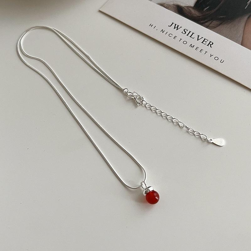 

PANJBJ 925 Sterling Silver Red Agate Necklace For Women Personality Design Korean Ins Snake Bone Chain Jewelry Gift Dropshipping