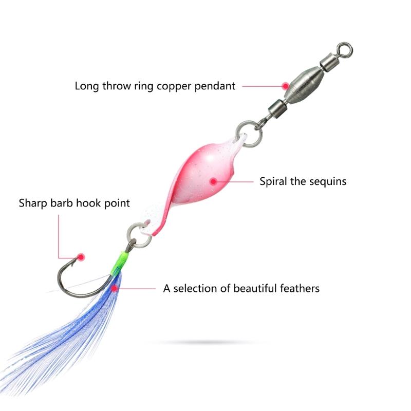 10pcs Twisted Hard Baits 360 Degree Rotating Wobbler Jigging Baits Spoon Lures Artificial Spinnerbaits with Feather Hook