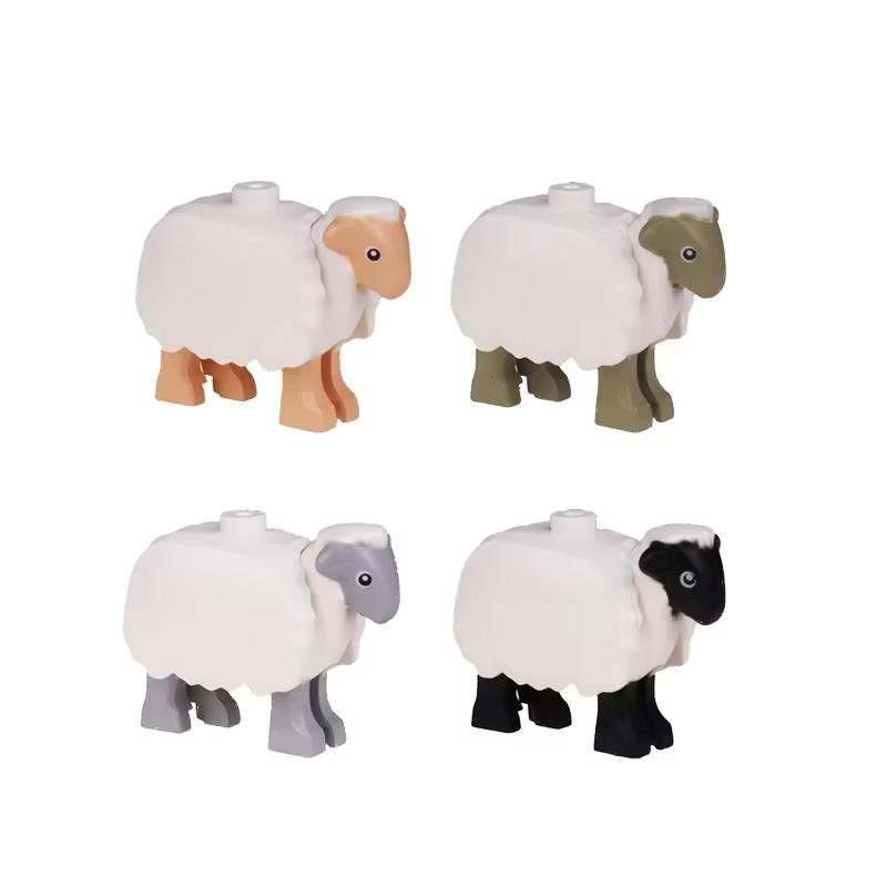 MOC Tier Szene Bausteine Katzen Hunde Schafe Schweine Hühner Adler Papageien Delfin Zoo Rahmen Zubehör DIY Spielzeug Steine T14