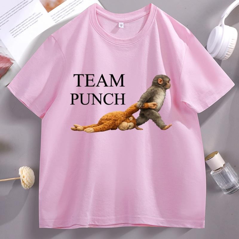 Team Punch Graphic T Shirts Punch The Monkey Holding Plush Toy TShirt Funny Short Sleeve Oneck Tshirt Cotton Male Tees