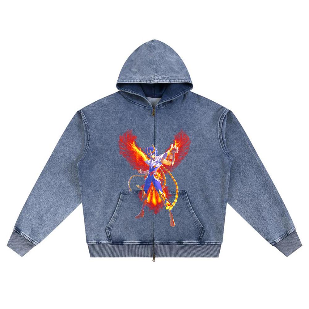 DTG Print Knitted Denim Zip-Up Hoodie Copy of IKKI AVE FENIX Brother Print Zipper Hoodies  
