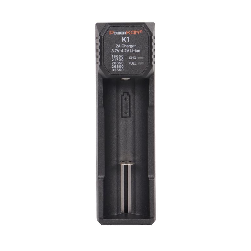 POWERKAN K1 1 Slot Smart Charger, Type-C Fast Charger for 18650 21700 26650 Li-ion Batteries