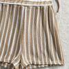 Stripes 3 in 1 Swimwear Set Lace Up Knitting Swimsuit Casual Bikini Bathing Suit  Beach