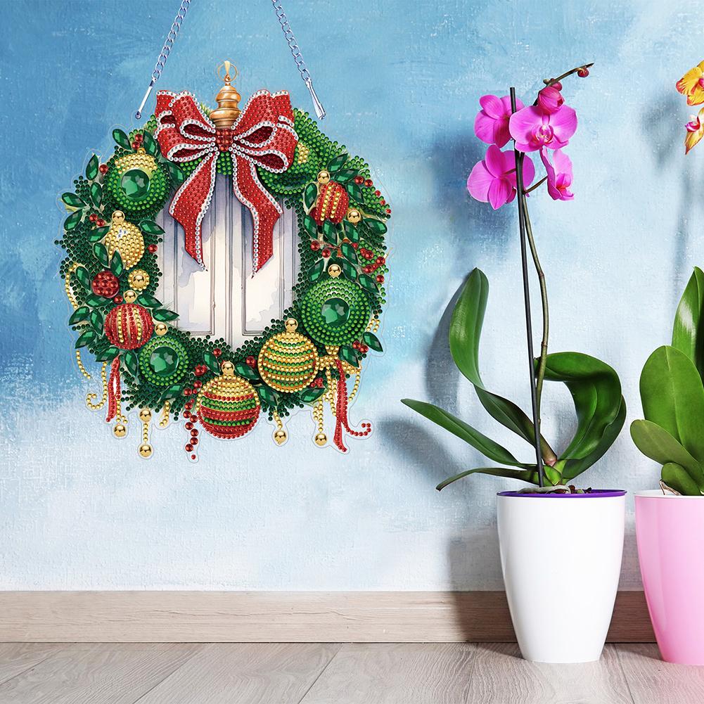 Special Shaped Diamond Painting Wall Decor Wreath Acrylic Christmas Crystal Painting Wreath for Home Window Door Decor Gifts