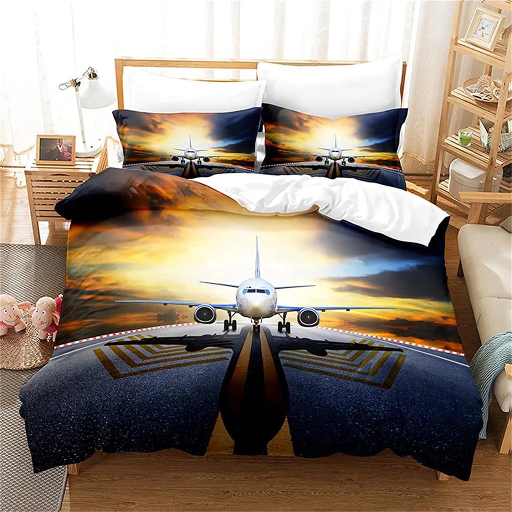 Comforter Airplane Sky Cloud Polyester Comforter For Kids Teens Adults Bedding Set King Queen Size With