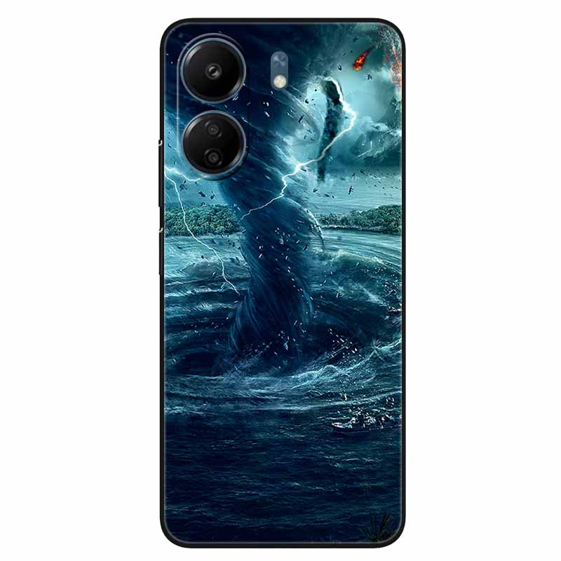 For Xiaomi Redmi 13C 4G Case Animals Painted Black Bumper Silicon TPU Coque for Redmi13C 4G 13 C Shockproof Covers Wolf Soft Bag