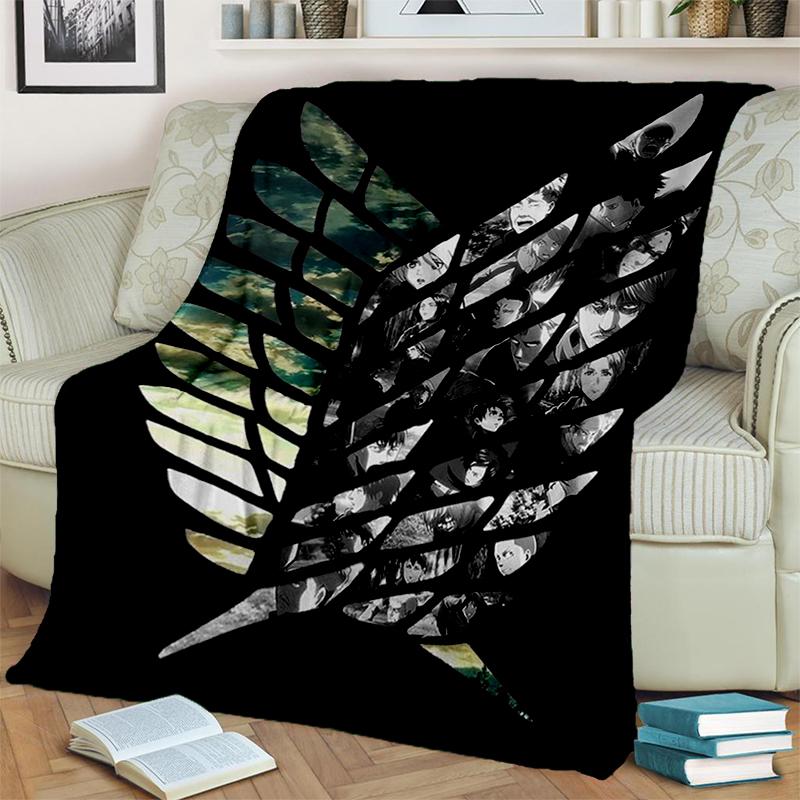 3D Cartoon Attack on Titan Eren Mikasa Anime Blanket,Soft Throw Blanket for Home Bedroom Bed Sofa Travel Picnic Cover Kids Gift