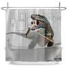 Funny Dog Dinosaur Shower Curtains Cool Cat Riding Dinosaur Japanese Ocean Wave Children Bathroom Curtain Room Decor With Hooks