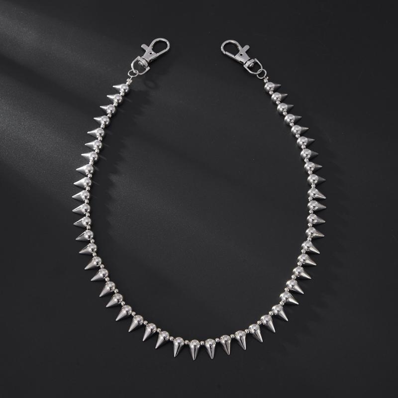 Punk Metal Double Layer Belt Chain Jeans Accessories Hip Hop Rock Rivet Pants Chain Versatile Beads Waist Link Jewelry