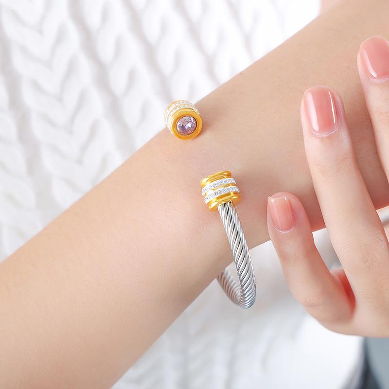 Titanium Steel Multi-Color Zirconia Open Bangle - Cross-Border Stainless Steel Hand Ornament