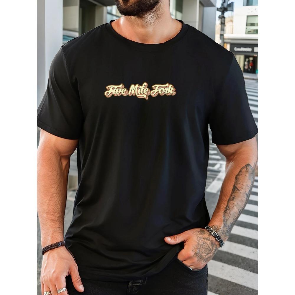 Summer Men's Cotton Oversized Tee English Letter Print Casual Streetwear Short Sleeve Breathable Round Neck