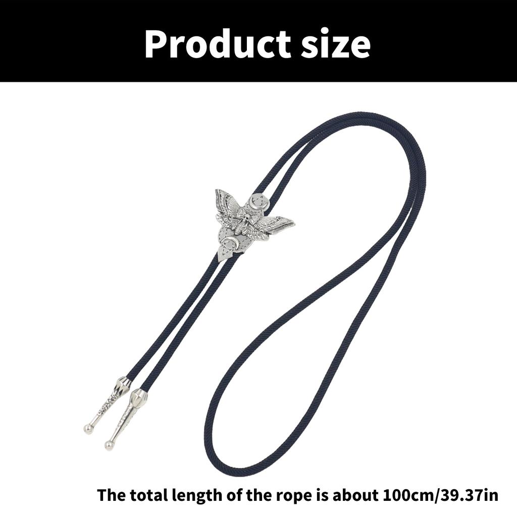 Stylish Western Braided Rope Bolo Tie with Death Skull Moth Motif for Music Festival Punk Adjustable Necktie Necklace