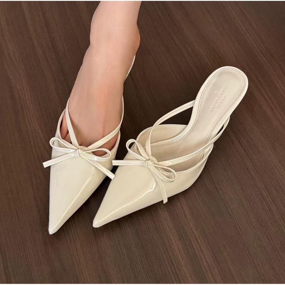 

Fashion New Patent Leather Slingbacks Sandals Woman Pumps Sexy Pointed Toe Thin High Heels Wedding Party Female High Heel Slippers Mules 35
