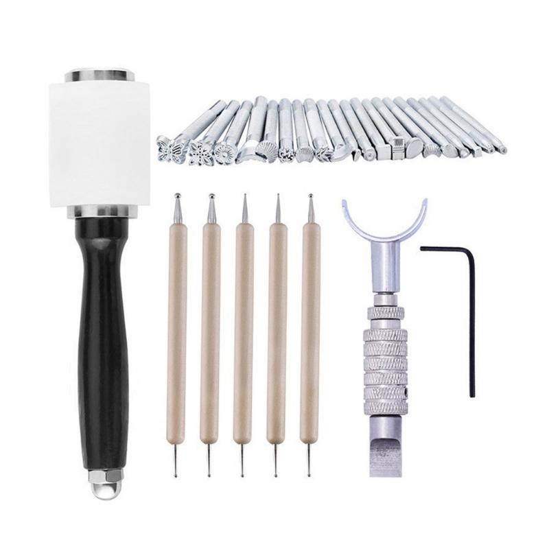 

Leather Stamping Tool Leathercraft Carving Kits Leather Craft Hammer Leather Carving Embossing Tools for DIY Craft