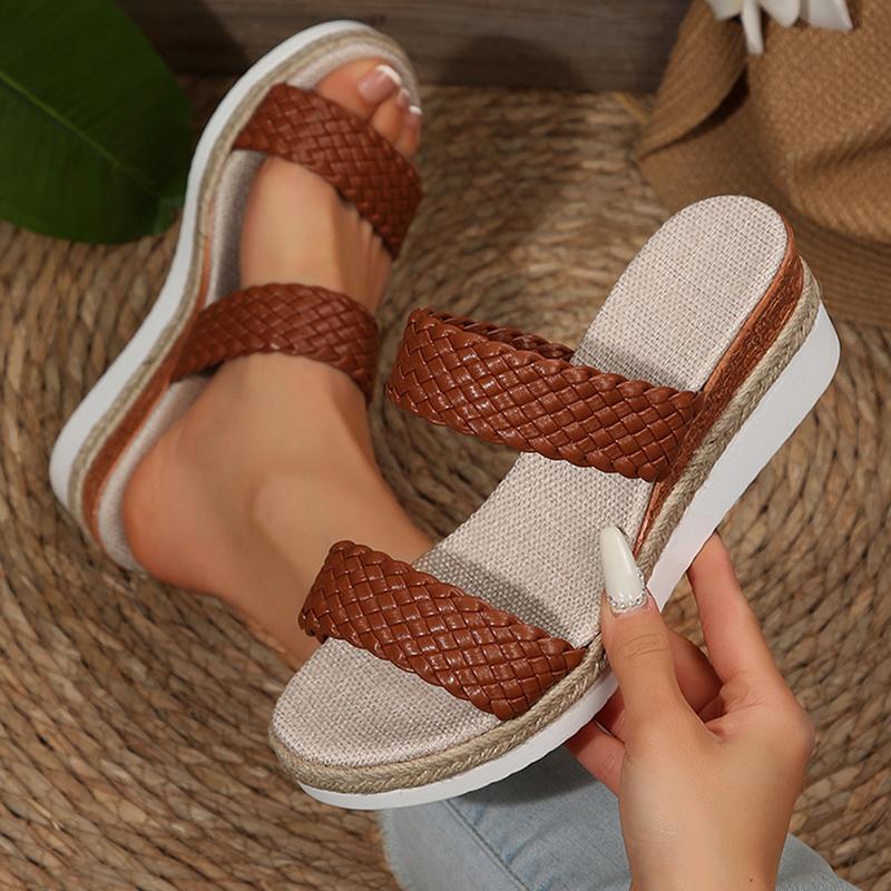 Fashion 2025 Vintage Wedge Heeled Woven Sandals Women Summer Plus Size Thick Sole Slippers Woman Comfort Lightweight Causal Slides Shoes