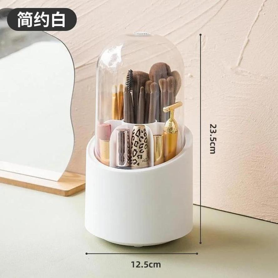 Makeup Brush Holder With Lid 360 Rotating Makeup Brush Holder Organizer Storage Box For Vanity Desktop Countertop Dresser Table