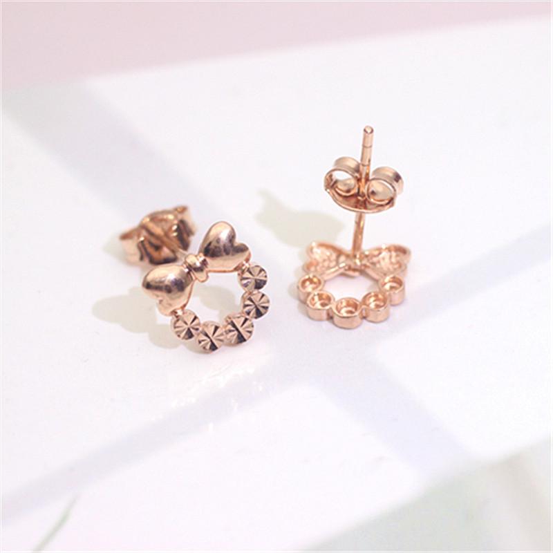 Purple Gold Bow Stud Earrings, Small Fashion Rose Gold-Plated Colored Gold Women'S Earrings.