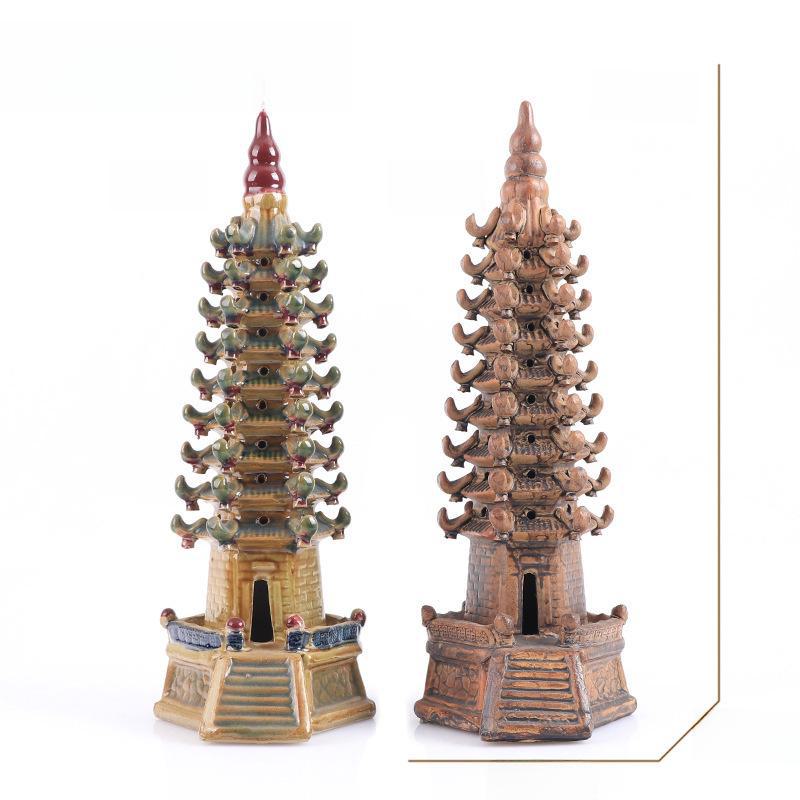 Hexagonal Pagoda Ceramic Ornament for Fish Tanks and Bonsai Sand Tables