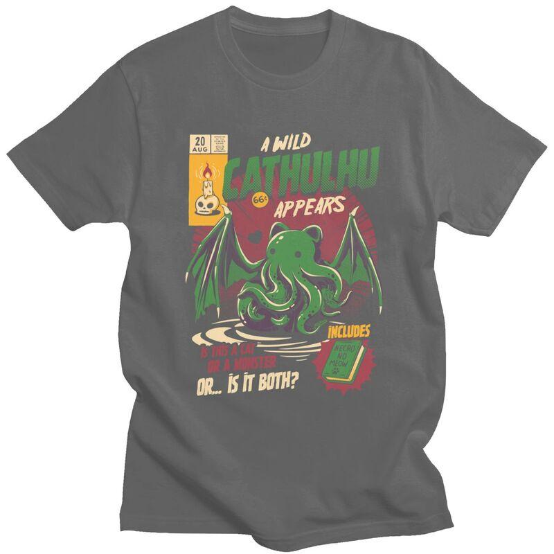 Custom Classic A Wild Cthulhu T Shirts Men ShortSleeve Lovecraft Movie Tshirts Casual Tee Pure Cotton Slim Fit Tshirts Gift