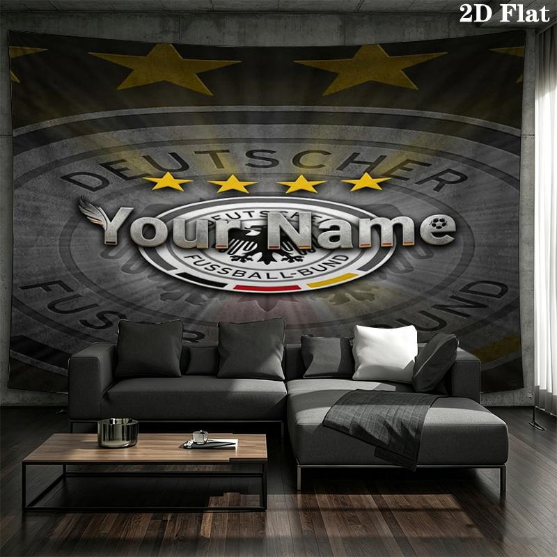 German Football Crest Custom Name Wall Tapestry Aesthetic Wall Hanging Printed Fabric Blanket Decorative Tapestries For Bedroom Living Room Home Decor
