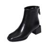 2025 New Retro Thick Heel Short Boots Women's Winter Square Head Middle Heel Thin Elastic Thin Boots Bare Boots Women's Martin Boots
