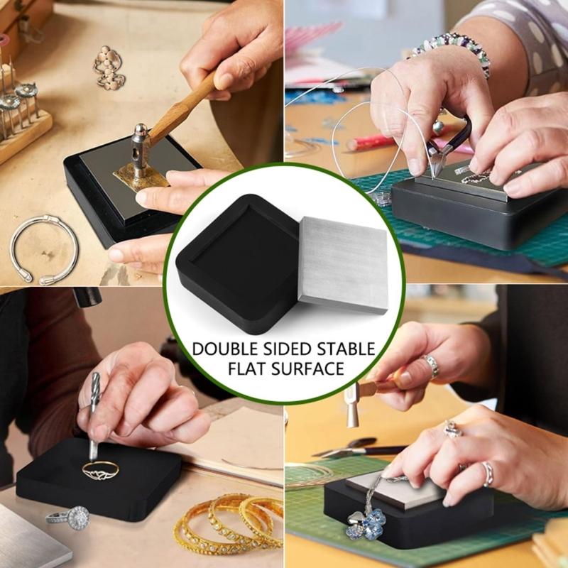 Stahlambossplatte mit schützender Gummibasis, Metallformblock, Stahlblock, Schmuckherstellungswerkzeug, gehärteter Stahlamboss