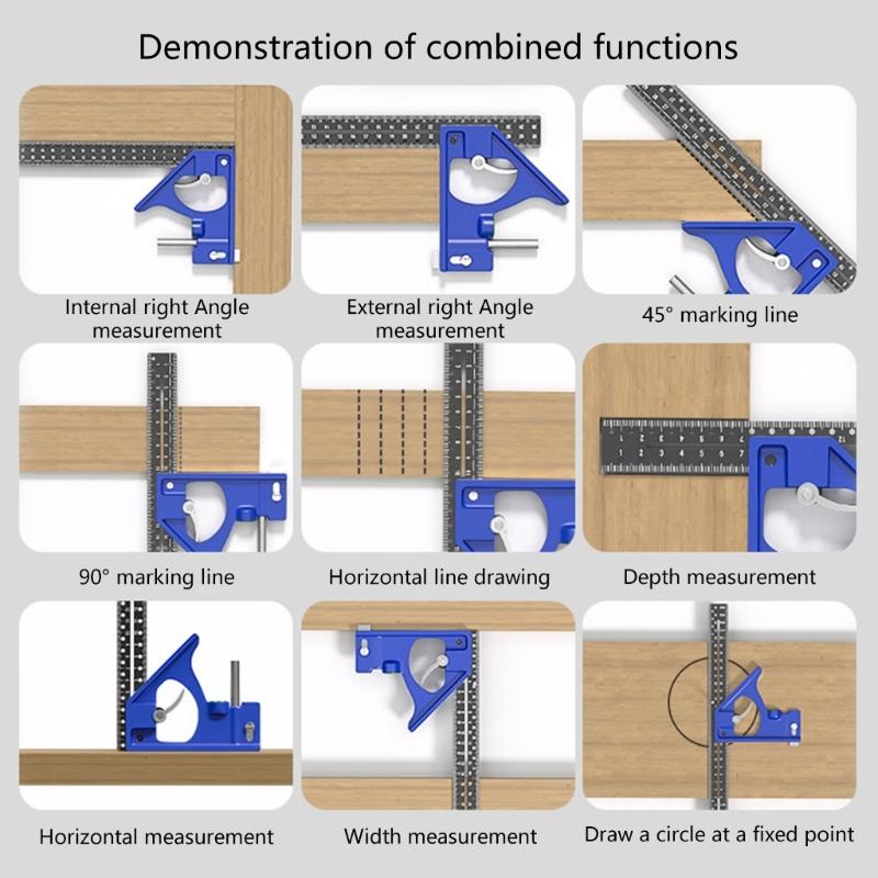 Aluminum Multiple Function Combination Square with Positioning Holes Accuracy Measuring Tool 300mm for Woodworking