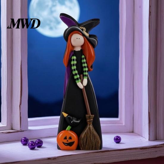 Halloween Gift for Friends Witch Table Decoration, Cute Wooden Centerpiece, Farmhouse Autumn Decorations Ornament with Broomstick Pumpkin Ghost