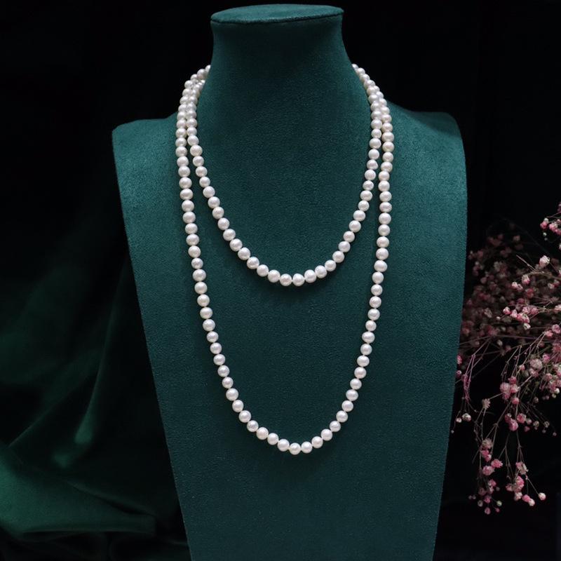 Zhuji 120cm Freshwater Pearl Sweater Chain, 7-8mm Near-Round, High Luster, Multi-Wear for Women 7-8mm