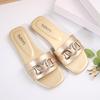 Women's Heart-Shaped Slippers Square-Toe Flat Sandals with Pure Color Metal Decorations Sandals