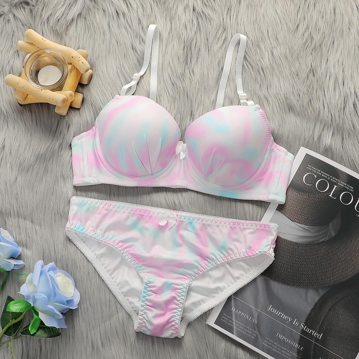Women s Sexy Lingerie Set Push Up Bra and Panty Set Colorful Printed Underwire Bras Bikini Set Comfotable Intimates S