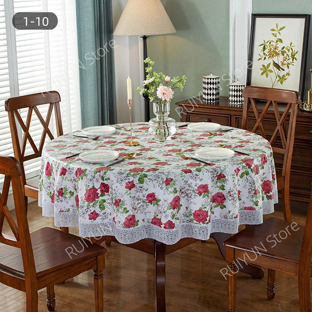 

Лидер продаж, круглая скатерть с принтом, ПВХ, водонепроницаемая, маслостойкая скатерть, домашний обеденный кружевной чехол для стола для декора свадебной вечеринки Diameter 152cm