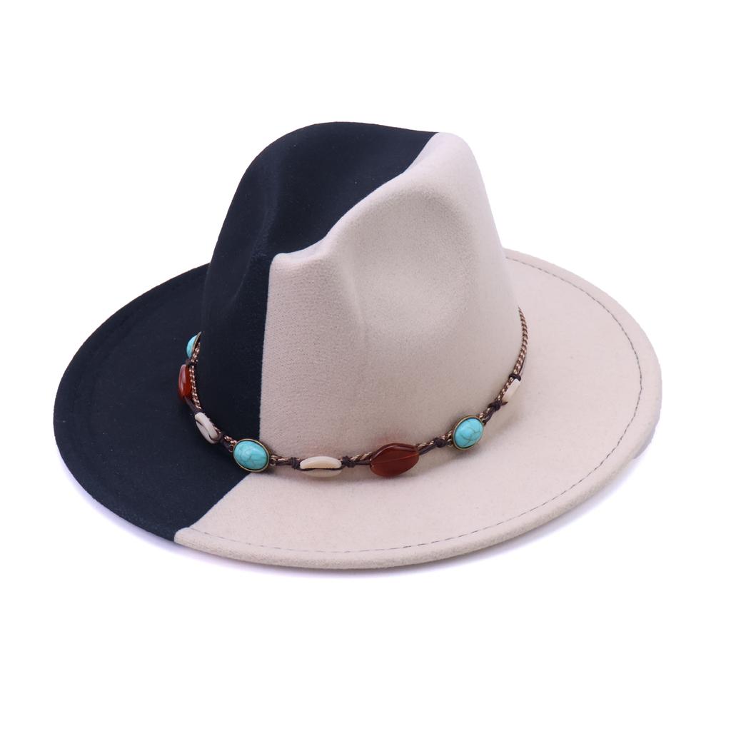 European and American Woolen Denim Jazz Felt Hat Turquoise Decorative Crimped Top Hat Tibetan Sunshade Sunscreen Hat