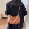 Korean version of solid color soft dumpling bag 2022 winter splicing pleated shoulder crossbody bag baguette underarm bag female