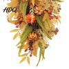 Autumn Door Swag Artificial Fall Teardrop Swag, Faux Pumpkins Berries Pinecones Leaves Easy Hanging Harvest Wreath for Thanksgiving Front Wall