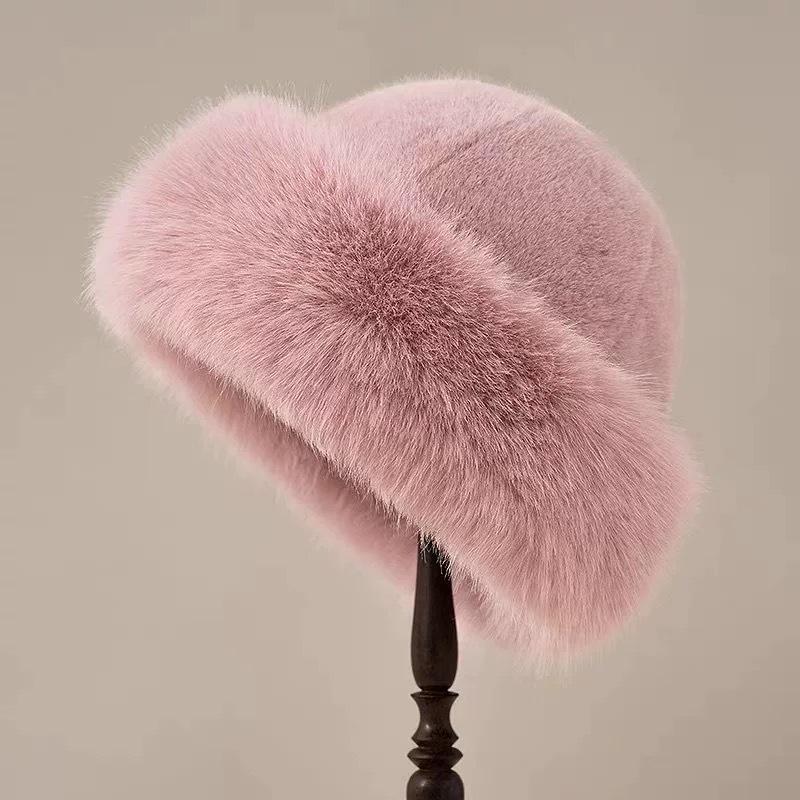 Chapeau Seau en Peluche Fourrure de Renard Style Coréen – Épais, Chaud et Coupe-Froid Chapeau de Pêcheur d'Hiver pour Femmes