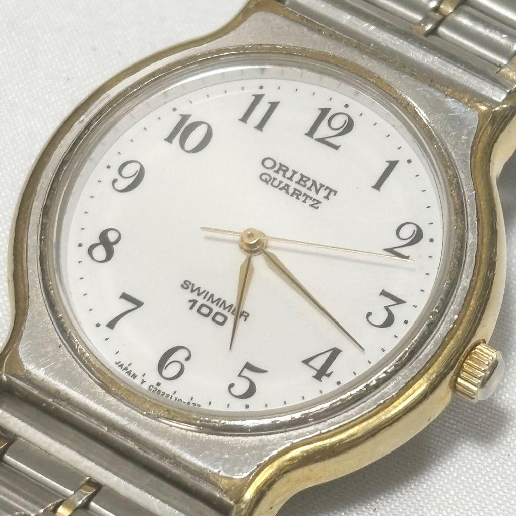 Used [Free Shipping] ORIENT/SWIMMER100/C252L1-00/White X Silver/Quartz watch/Battery dead/Operation Not confirmed/Used item/Junk Item