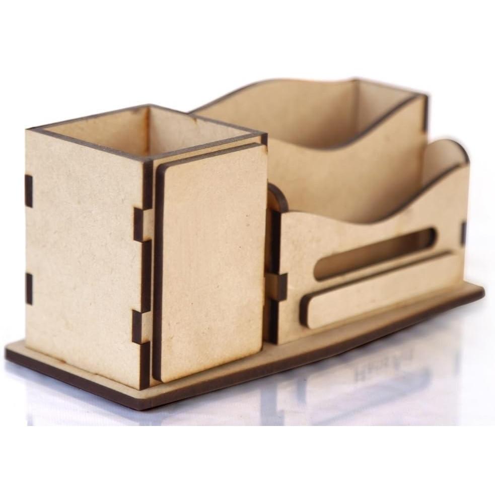 

@ Wooden Brown Color Pen Stand With Card Holder 175gm Zr-2971-60%Off